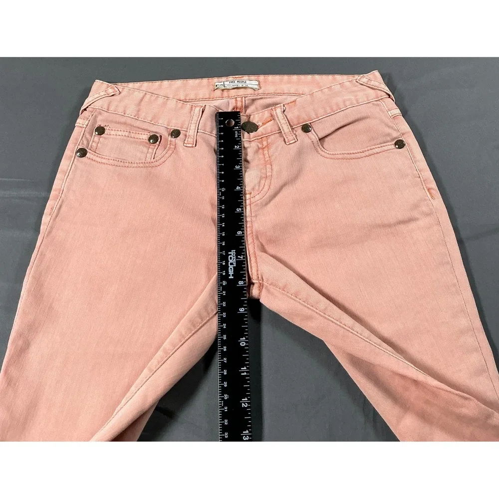 Free People Skinny Jeans Peach Coral Salmon‎ Ankle Zip Low Rise W26 OB15125